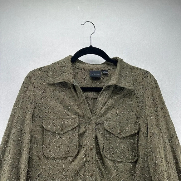 Tribal Top Womens Size M Floral Jacquard Shirt Button Front Long Sleeve Green - Picture 3 of 11